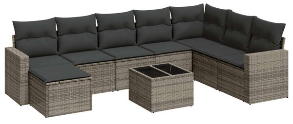 VidaXL 9-részes szürke polyrattan kerti ülőgarnitúra párnákkal