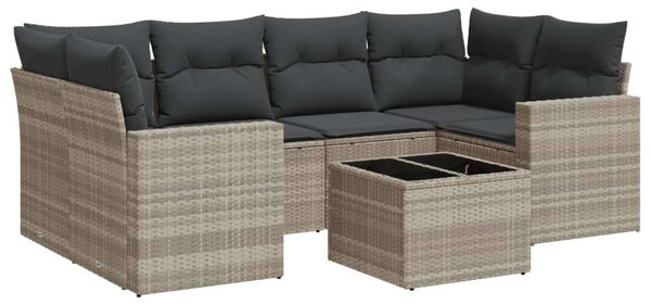 VidaXL 7 részes világosszürke polyrattan kerti ülőgarnitúra párnákkal