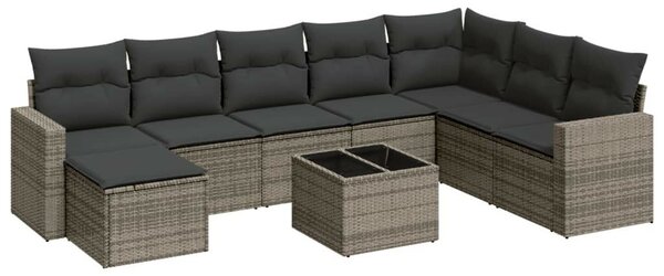 VidaXL 9-részes szürke polyrattan kerti ülőgarnitúra párnákkal