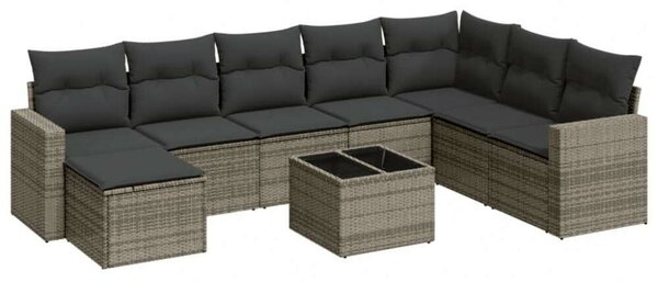 VidaXL 9-részes szürke polyrattan kerti ülőgarnitúra párnákkal