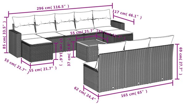 VidaXL Polyrattan Kerti Ülőgarnitúra - 11 részes - Bézs