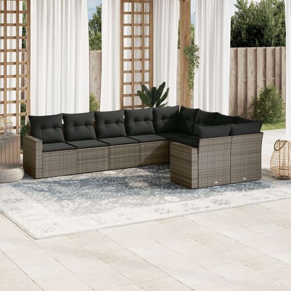 VidaXL Polyrattan Kerti Ülőgarnitúra - 9 részes - Szürke
