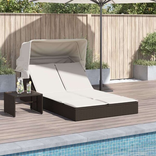 VidaXL Dupla Napozóágy - Polyrattan - Barna - 200x100cm