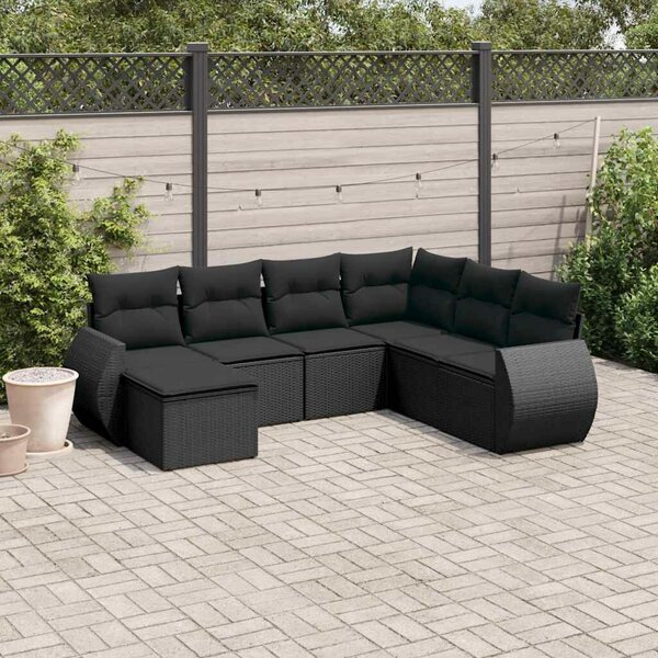 VidaXL Polyrattan Kerti Ülőgarnitúra - 7 részes - Fekete