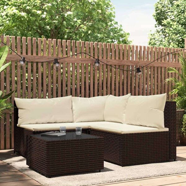Polyrattan Kerti Ülőgarnitúra - 4 részes - Barna