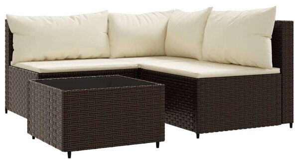 Polyrattan Kerti Ülőgarnitúra - 4 részes - Barna