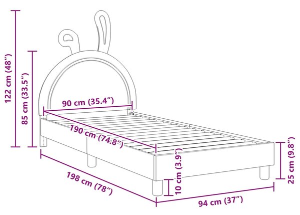VidaXL Gyerekágy kerettel fejtámlával Fehér 90 x 190 cm PU