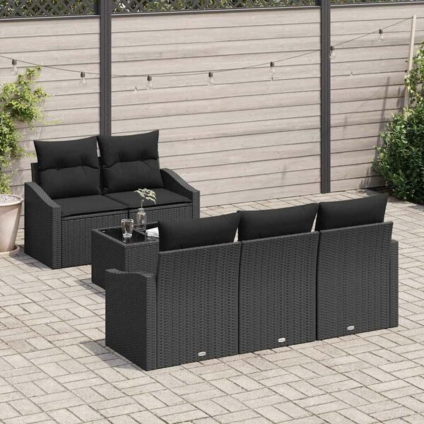 VidaXL Kanapé Szett párnával tárolóval 6 pcs Fekete polirattan