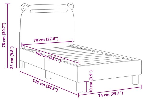 VidaXL Gyerekágy keret fejtámlával Rózsaszín 70 x 140 cm Szövet