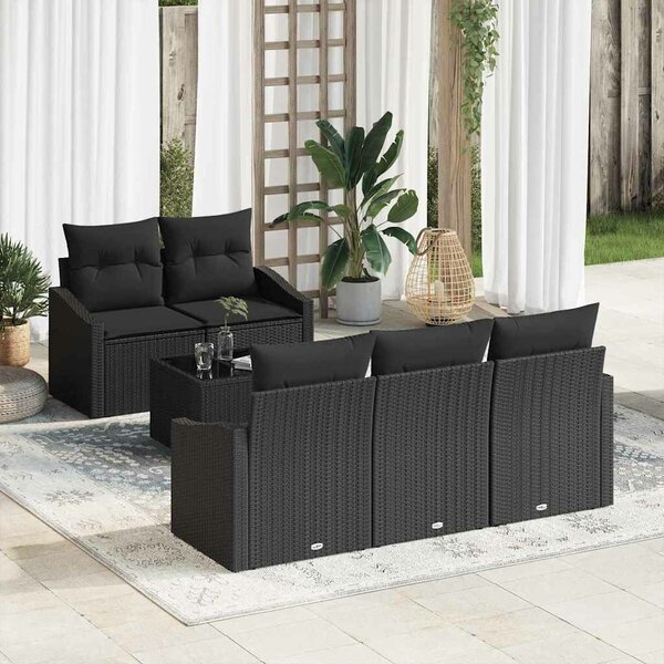 VidaXL Kanapé Szett párnával tárolóval 6 pcs Fekete polirattan