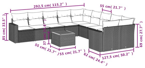 VidaXL Polyrattan Kerti Ülőgarnitúra - Bézs - 11 részes