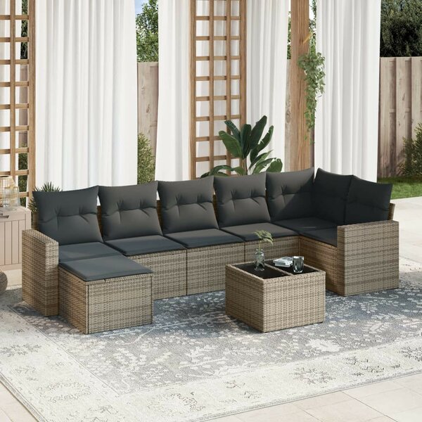 VidaXL 8-részes szürke polyrattan kerti ülőgarnitúra párnákkal