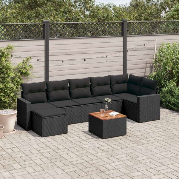 VidaXL 8 részes Kerti Ülőgarnitúra - Fekete Polyrattan