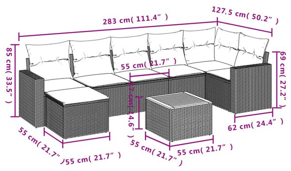 VidaXL 8 részes Kerti Ülőgarnitúra - Fekete Polyrattan