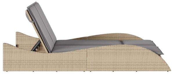 VidaXL Dupla Napozóágy - Polyrattan - Bézs - 205cm