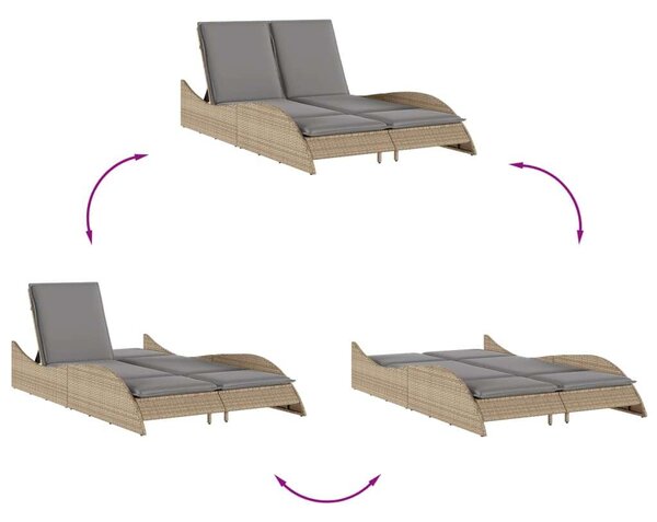 VidaXL Dupla Napozóágy - Polyrattan - Bézs - 205cm