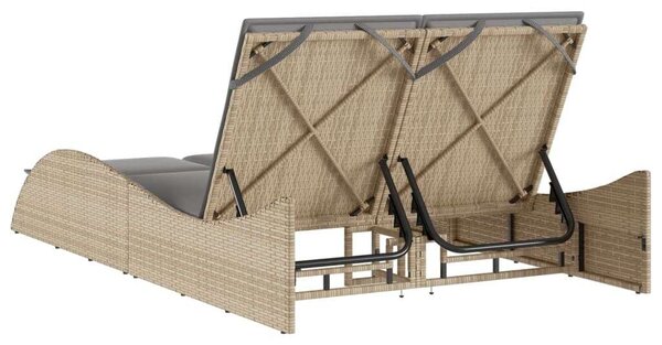 VidaXL Dupla Napozóágy - Polyrattan - Bézs - 205cm