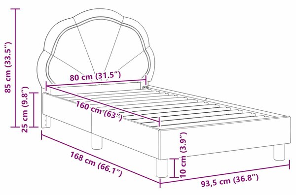 VidaXL Gyerekágy kerettel Világosszürke 80 x 160 cm Bársony