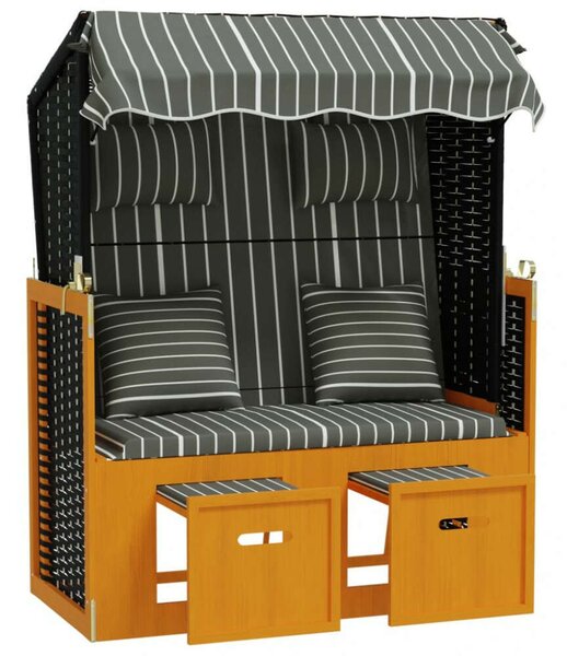 VidaXL fekete és szürke polyrattan és tömör fa strandszék párnákkal