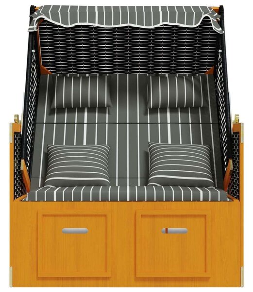VidaXL fekete és szürke polyrattan és tömör fa strandszék párnákkal