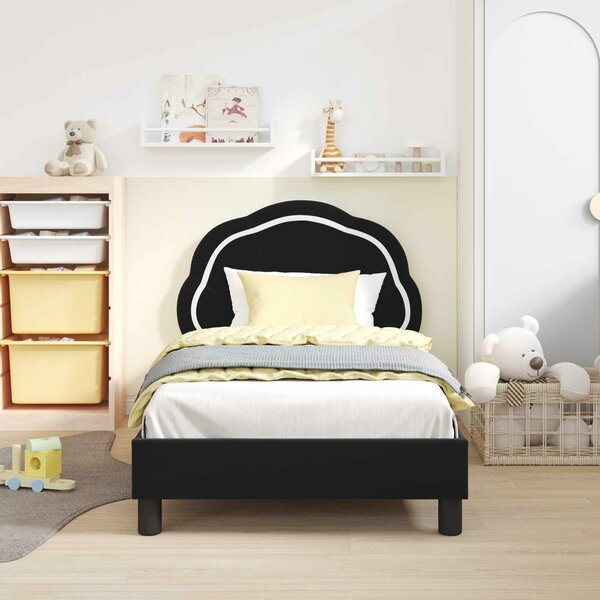 VidaXL Gyerekágy kerettel fejtámlával Fekete 80 x 160 cm Bársony