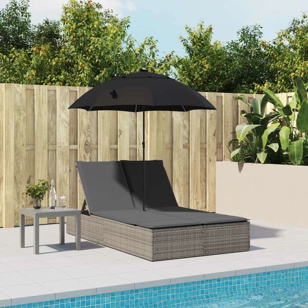 VidaXL Dupla Napozóágy - Polyrattan - Szürke - 200x110cm