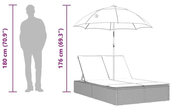 VidaXL Dupla Napozóágy - Polyrattan - Szürke - 200x110cm