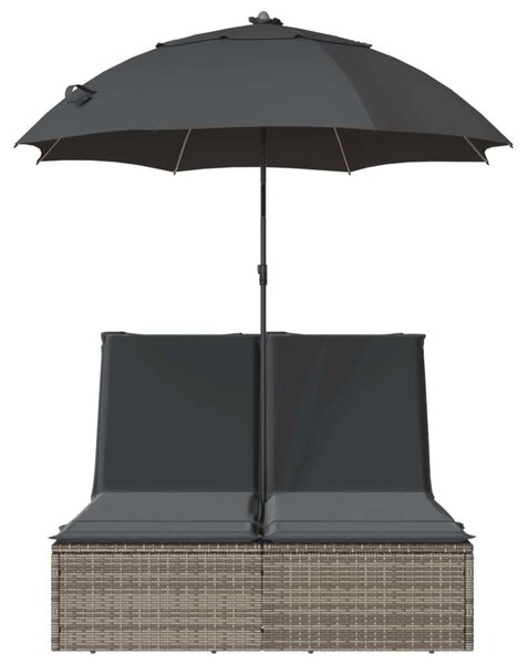 VidaXL Dupla Napozóágy - Polyrattan - Szürke - 200x110cm