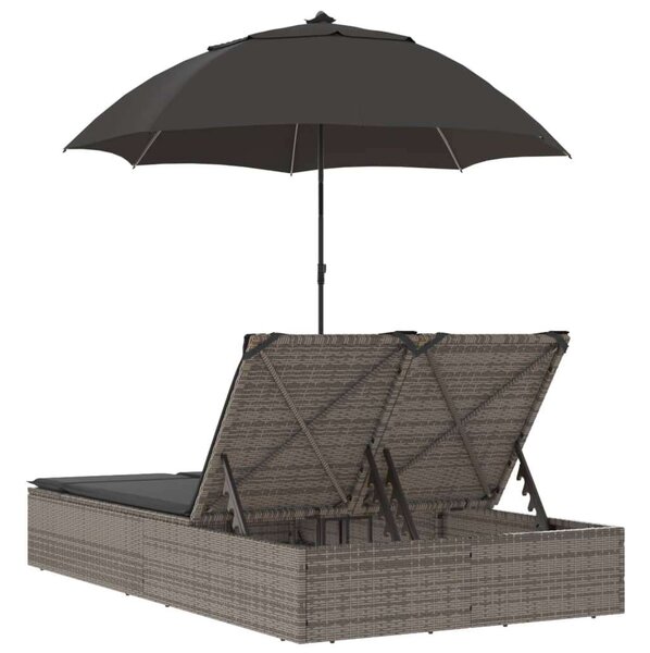 VidaXL Dupla Napozóágy - Polyrattan - Szürke - 200x110cm