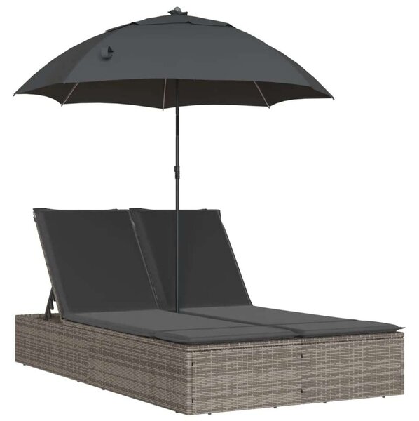 VidaXL Dupla Napozóágy - Polyrattan - Szürke - 200x110cm
