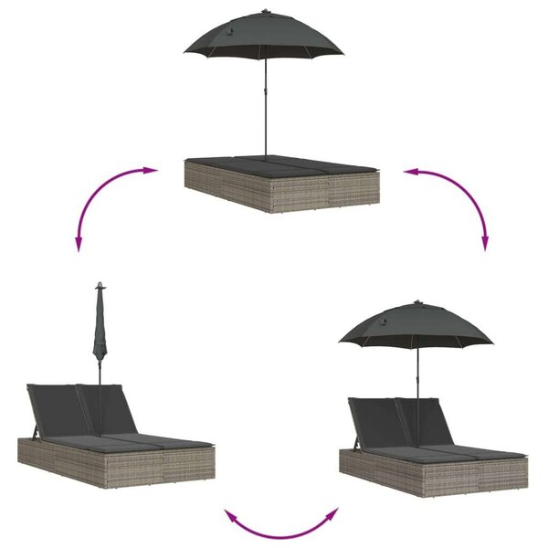 VidaXL Dupla Napozóágy - Polyrattan - Szürke - 200x110cm