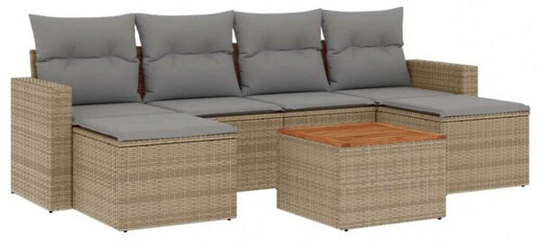 Polyrattan Kerti Ülőgarnitúra - 7 részes - Bézs
