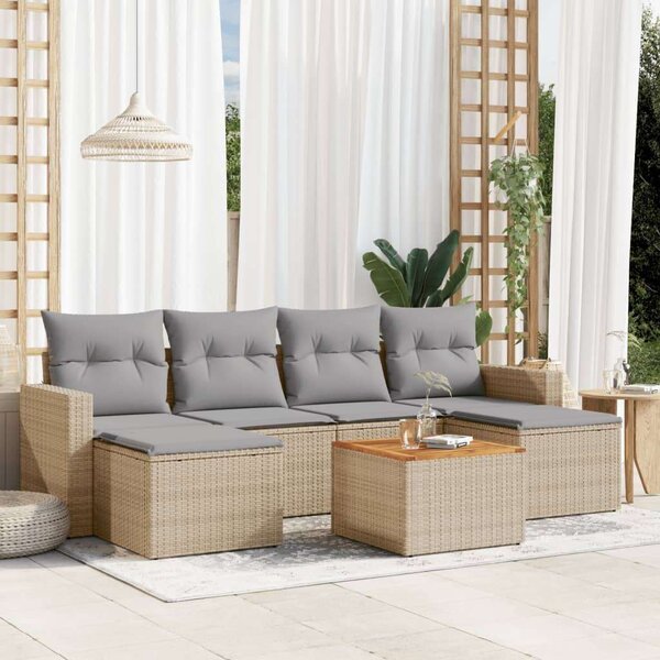 Polyrattan Kerti Ülőgarnitúra - 7 részes - Bézs