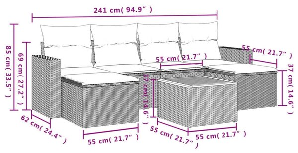 Polyrattan Kerti Ülőgarnitúra - 7 részes - Bézs