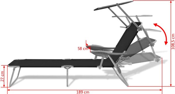 VidaXL Napozóágy - Állítható Napellenzővel - 189cm