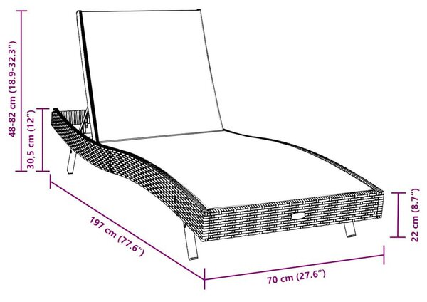 Napozóágy asztallal 2 pcs Fekete 40 x 40 x 40.5 cm polirattan