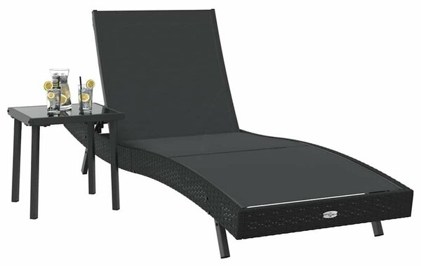 Napozóágy asztallal 2 pcs Fekete 40 x 40 x 40.5 cm polirattan