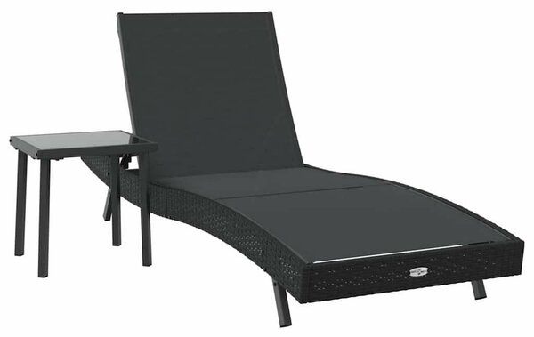 Napozóágy asztallal 2 pcs Fekete 40 x 40 x 40.5 cm polirattan