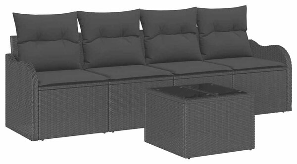 VidaXL Kerti Kanapé Szett 5 pcs Fekete Poli rattan és acél és üveg
