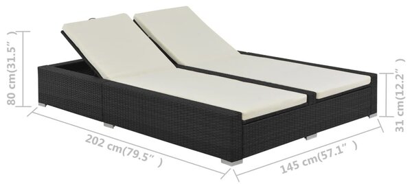 VidaXL Polyrattan Napozóágy - Kétszemélyes - Állítható Háttámlával