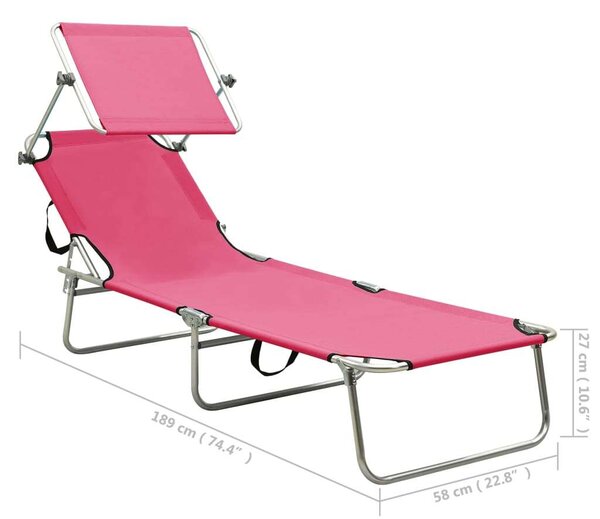 RelaxDays - Összecsukható Napozóágy Napernyővel - Magenta - 189cm