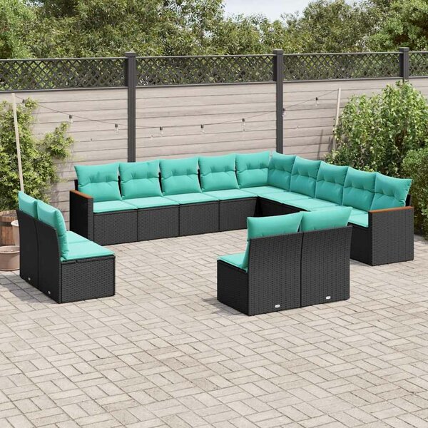 VidaXL 13 db fekete polyrattan kerti kanapégarnitúra párnákkal