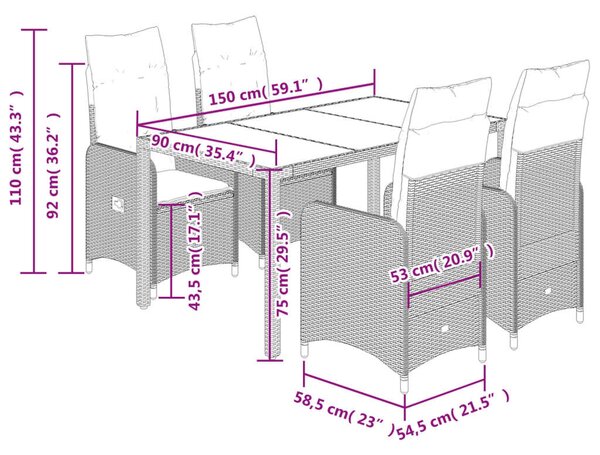 VidaXL Polyrattan Kerti Bútor - 5 részes Bisztró garnitúra - Szürke