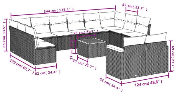 VidaXL Polyrattan Kerti Ülőgarnitúra - 13 részes - Bézs
