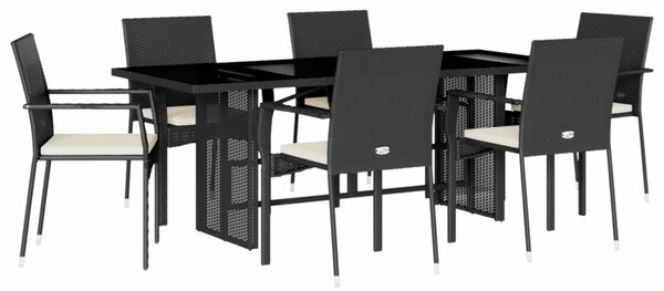 VidaXL 7 részes fekete polyrattan kerti étkezőgarnitúra párnával