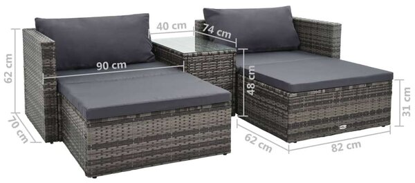 VidaXL Polyrattan Kerti Ülőgarnitúra - 5 részes - Szürke