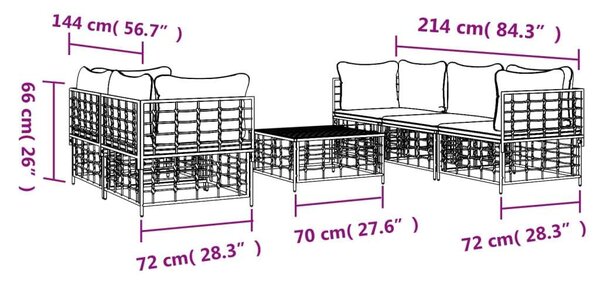 Polyrattan Kerti Ülőgarnitúra - 6 részes - Antracit Szürke