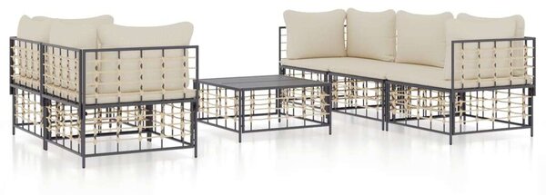 Polyrattan Kerti Ülőgarnitúra - 6 részes - Antracit Szürke