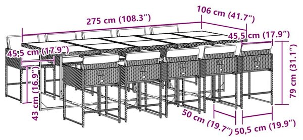 VidaXL 11 részes fekete polyrattan kerti étkezőgarnitúra párnákkal