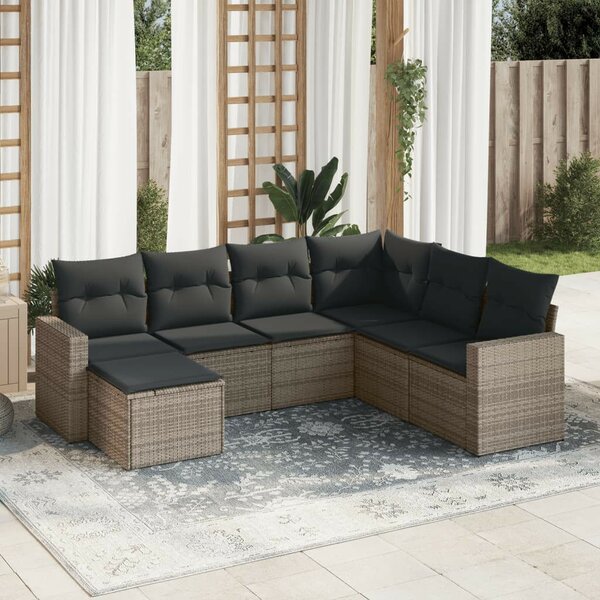 VidaXL Polyrattan Kerti Ülőgarnitúra - 7 részes - Szürke